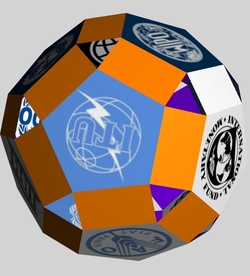 Morphing of 12 UN Specialized Agencies on faces of a dodecahedron to icosidodecahedron