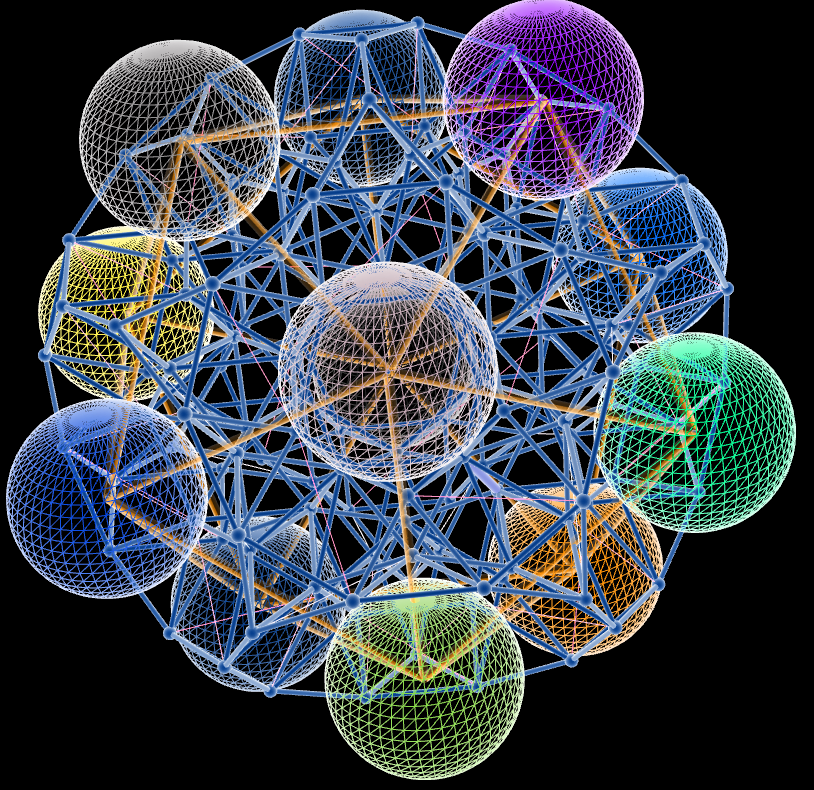 Icosahedral configuration of spheres emerging from the drilled truncated dodecahedron 