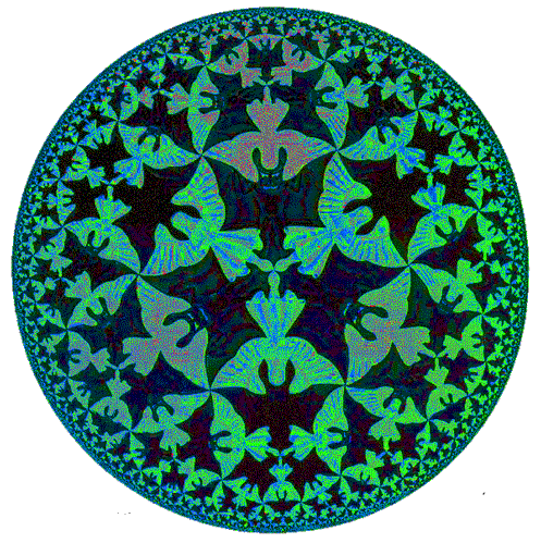 Colour animation of  Escher Circle Limit etching