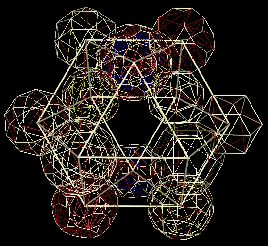 Cuboctahedral array of 12 Archimedean polyhedra collapsing into centre 
