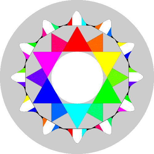 Animation of a configuration of 12 'dimensions' in circular form using the RGB colour model 