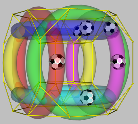 6 toroidal rings framing the centre of a drilled truncated cube