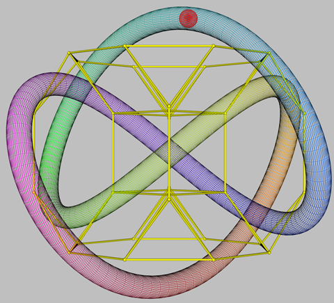 Interweaving of Mereon toroidal knot in relation to a drilled truncated cube
